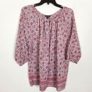 Chaps Women Plus Pleasant Blouse Top Sz 1X‎ Boho Floral Long sleeve